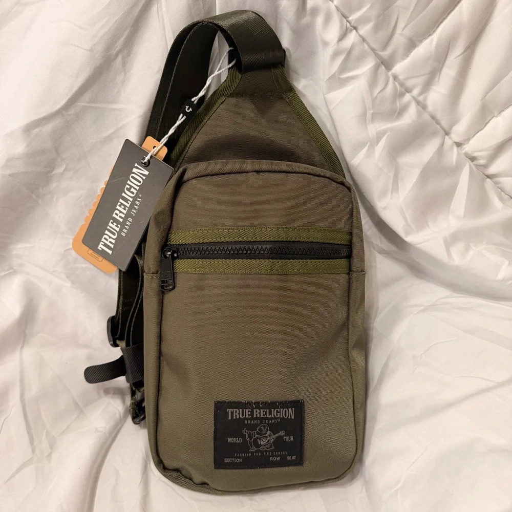 True Religion Sling Crossbody Avery Shoulder‎ Bag| Olive Color | New With Tag